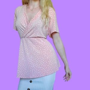 Torrid Babydoll Soft Pink Polka Dot Short Sleeved Top